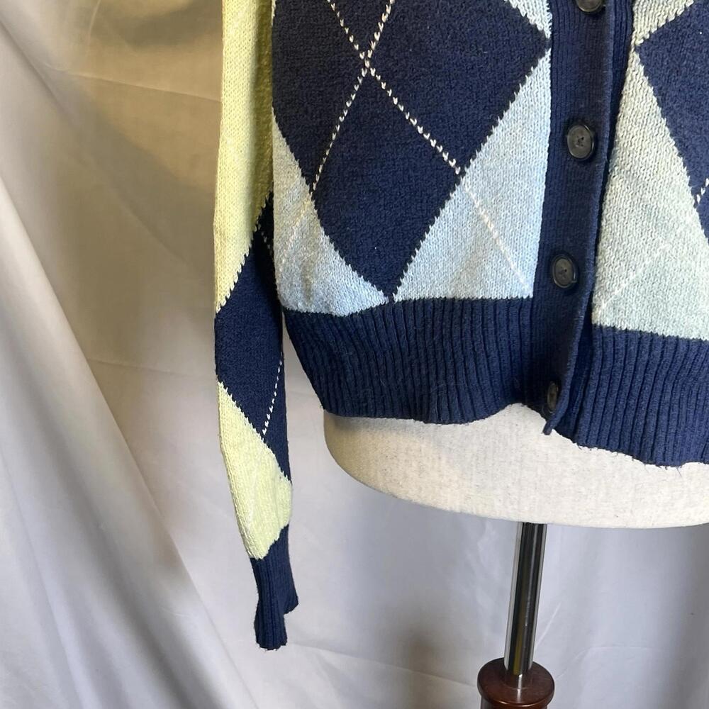 American Eagle Outfitters Argyle Cardigan Sweater - Navy, Pink, Yellow - Picture 9 of 9